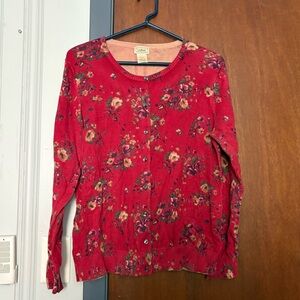 LL Bean Red Floral Cardigan